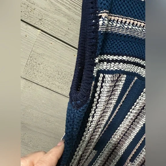 Tory Burch Women’s Navy Pink White Cotton Linen Scoop Neck Sweater Vest Small - Picture 4 of 9